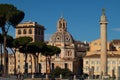 Trajan Column, Santa Maria de Loreto church and Chiesa del Santissimo Nome di Maria in Trajan`s Forum. Rome, Italy