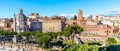 Trajan`s Column, Church of the Most Holy Name of Mary and Trajans Market, Italian: Mercati di Traiano, Rome, Italy Royalty Free Stock Photo