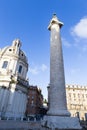 Trajan`s Column and The Church of the Most Holy Name of Mary Royalty Free Stock Photo