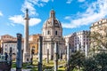 Trajan`s Column and Church of the Most Holy Name of Mary, Rome, Italy
