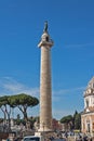 Trajan`s Column Italian: Colonna Traiana - Roman triumphal column in Rome, Italy, that commemorates Roman emperor Trajan`s Royalty Free Stock Photo