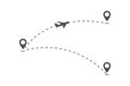 Trajectory of the flight routes of the aircraft. The plane flies from one point to another. The line of movement of the aircraft