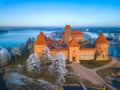 Trakai castle at winter, aerial Royalty Free Stock Photo