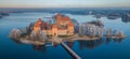 Trakai castle at winter, aerial view of the castle Royalty Free Stock Photo