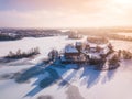 Trakai castle at winter, aerial view of the castle Royalty Free Stock Photo
