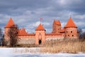 Trakai defensive castle in winter season Royalty Free Stock Photo