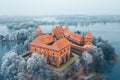 Trakai Island Castle and frosty trees, Lithuania Royalty Free Stock Photo