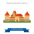 Trakai Island Castle Lithuania flat vector attraction sight