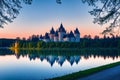 Trakai island castle long exposure night shot with reflection in Galves laike at Lithuania.