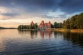 Trakai Island Castle at sunset and Lake Galve - Trakai, Lithuania Royalty Free Stock Photo