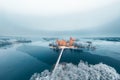 Trakai Island Castle and frosty trees, Lithuania Royalty Free Stock Photo