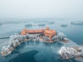 Trakai Island Castle and frosty trees, Lithuania Royalty Free Stock Photo