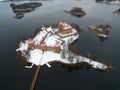 Trakai, Lithuania: aerial top view, flat lay of Island Castle Royalty Free Stock Photo