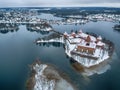 Trakai, Lithuania: aerial top view, flat lay of Island Castle Royalty Free Stock Photo