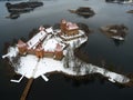 Trakai, Lithuania: aerial top view, flat lay of Island Castle Royalty Free Stock Photo