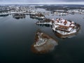 Trakai, Lithuania: aerial top view, flat lay of Island Castle Royalty Free Stock Photo