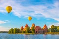 TRAKAI/LITHUANIA: 09/07/2019: Air Balloon are around on the Trakai Historical National Park in a summer day, UNESCO world heritage