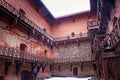 TRAKAI, LITHUANIA - JANUARY 02, 2013: Inner yard of the Trakai Island Castle. The construction was begun in the 14th c. by Royalty Free Stock Photo