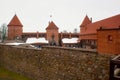 TRAKAI, LITHUANIA - JANUARY 02, 2013: View of the Trakai Island Castle. The construction was begun in the 14th century by Kestutis Royalty Free Stock Photo