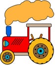 Red little Toy Tractor with cloud of smoke Royalty Free Stock Photo