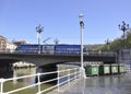 Bilbao, 13th april: Tram on the Bridge Areatzako Zubia from Downtown of Bilbao city in Basque Country of Spain Royalty Free Stock Photo