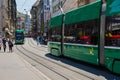 Tram in Basel. Urban views and landscapes in the city.