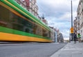 Tram blurred by motion, abstract photo, public transportation in Poznan, Poland. Royalty Free Stock Photo