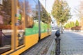 Tram blurred by motion, abstract photo, public transportation in Poznan, Poland. Royalty Free Stock Photo