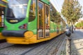 Tram blurred by motion, abstract photo, public transportation in Poznan, Poland. Royalty Free Stock Photo