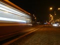 Tram blurry motion  at night Royalty Free Stock Photo