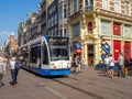 Tram on the busy shopping street of Leidsestraat Royalty Free Stock Photo