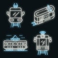 Tram car icons set vector neon Royalty Free Stock Photo