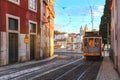 Tram carriage in the city centre of Lisbon Royalty Free Stock Photo