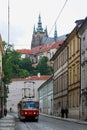 Tram & Castle in Background Prague Czech Republic.