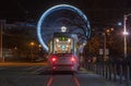 Tram and christmas ferris wheel at Moravian square in Brno