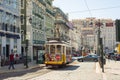 Tram circulating through the Plaza de Figueira