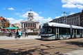 Tram by City Hall, Nottingham. Royalty Free Stock Photo
