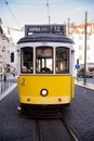 Tram of the city of Lisbon, circulating along the rails