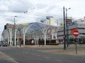 Tram depot in Lodz. Building of tram depot with modern architecture