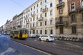 Tram entering the station in Milan city