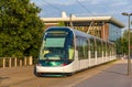 Tram in the European district of Strasbourg Royalty Free Stock Photo
