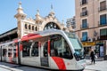 Tram in front of Mercado Central de Zaragoza, Spain