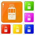 Tram front view icons set vector color