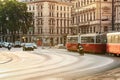 tram goes by the street of Vienna, Austria