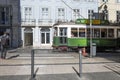 Tram going up ramps of the Antugia city of Lisbon in Portugal