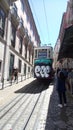 TRAM ,GRAFFITI, OLD COBBLESTONE STREET, PORTUGAL, LISBON