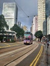 A tram heading to Sai Wan Ho Depot at Johnston Road Wan Chai Hong Kong Royalty Free Stock Photo