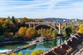 Tram on Kornhausbrucke, bridge over Aara river, Bern