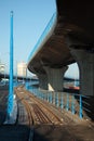 Tram line splitting to get over a bridge 