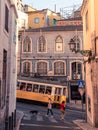 Tram in Lisbon going uphill